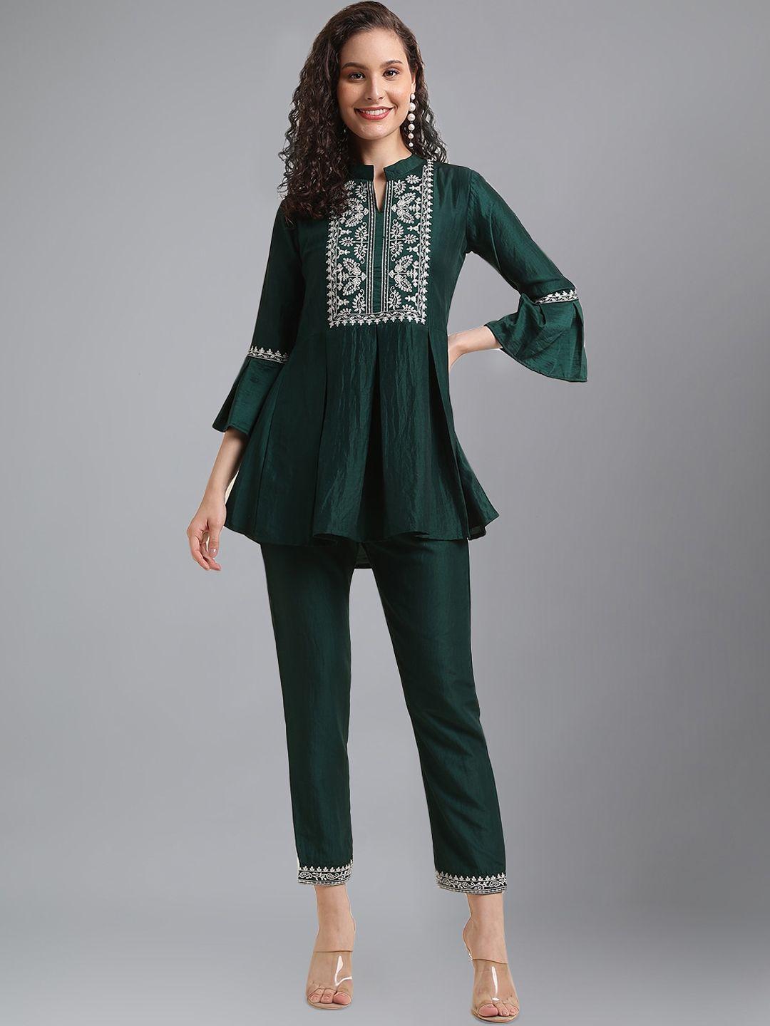 kalini embroidered mandarin collar top with mid-rise trouser