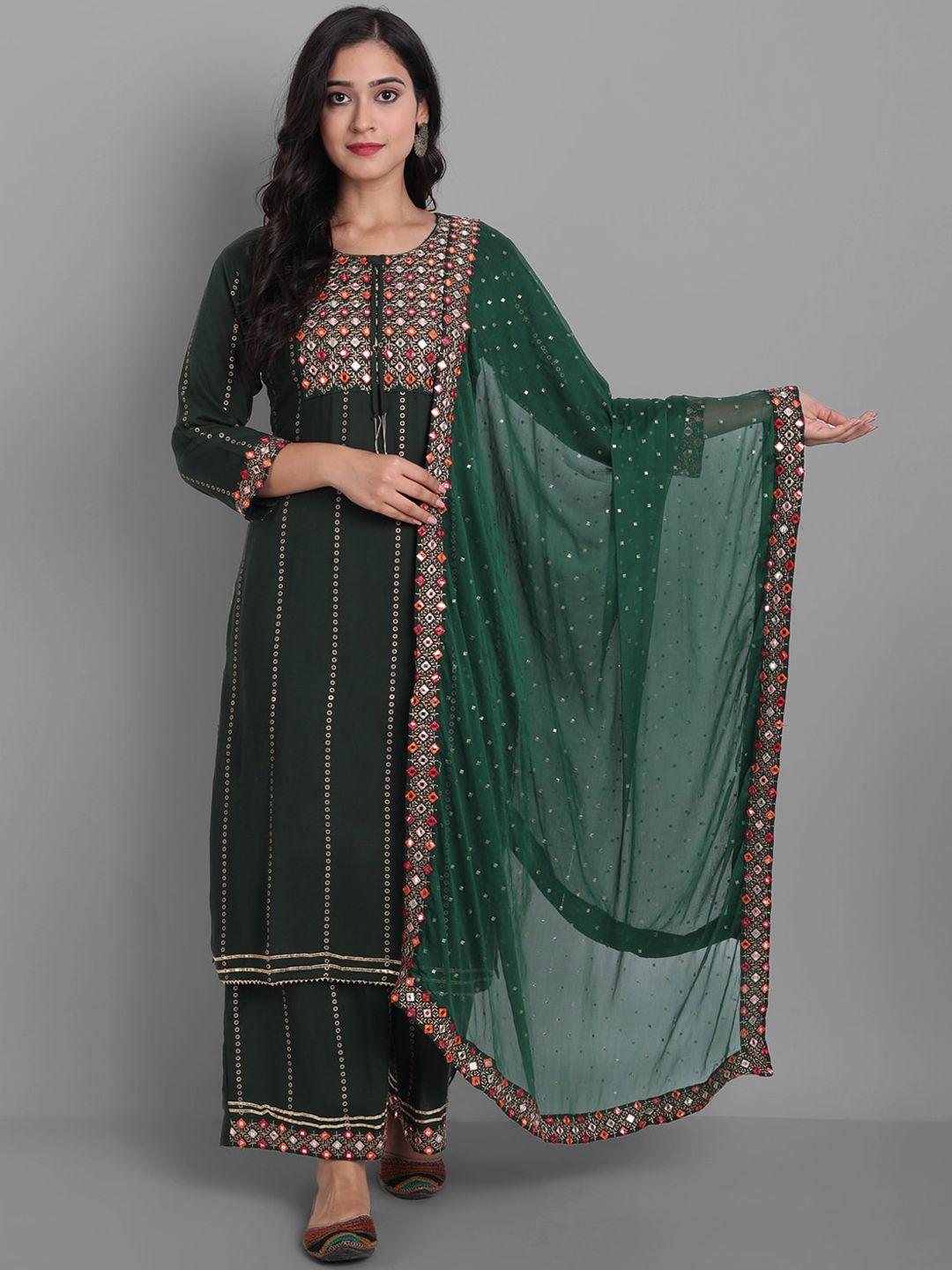 kalini embroidered mirror work kurta & palazzos with dupatta