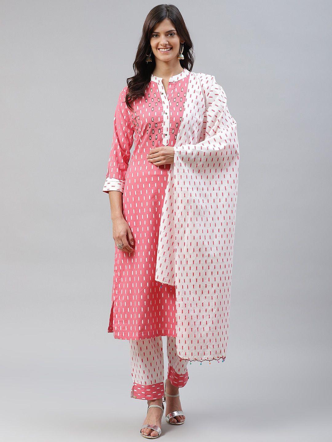 kalini embroidered pure cotton kurta & trousers with dupatta