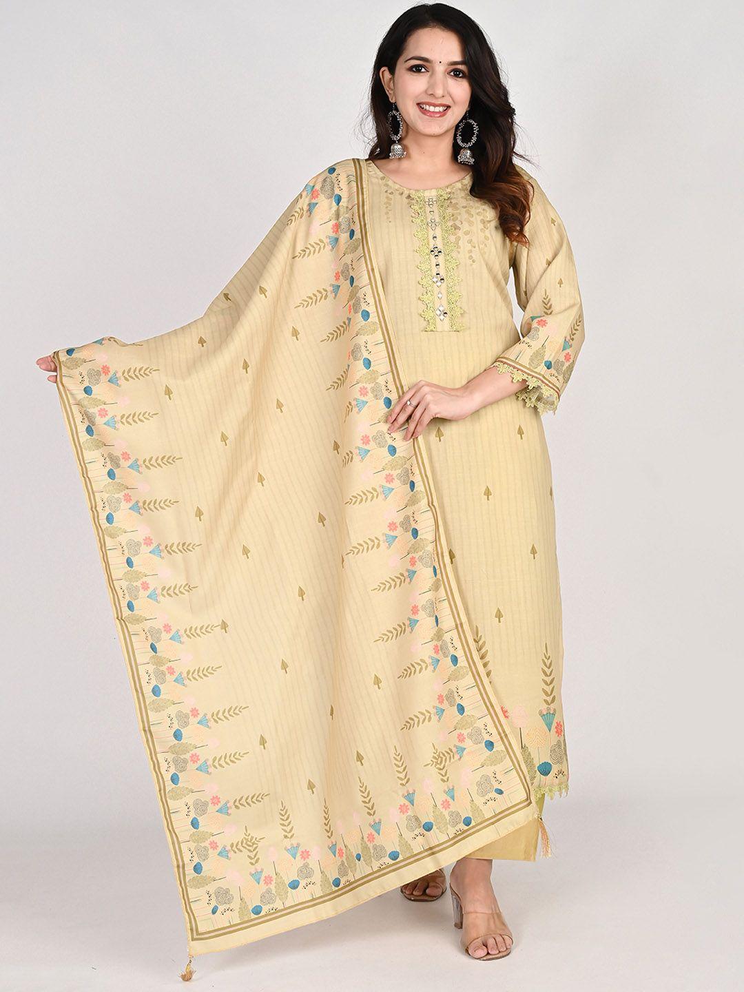 kalini embroidered regular mirror work raw silk kurta with palazzos & dupatta