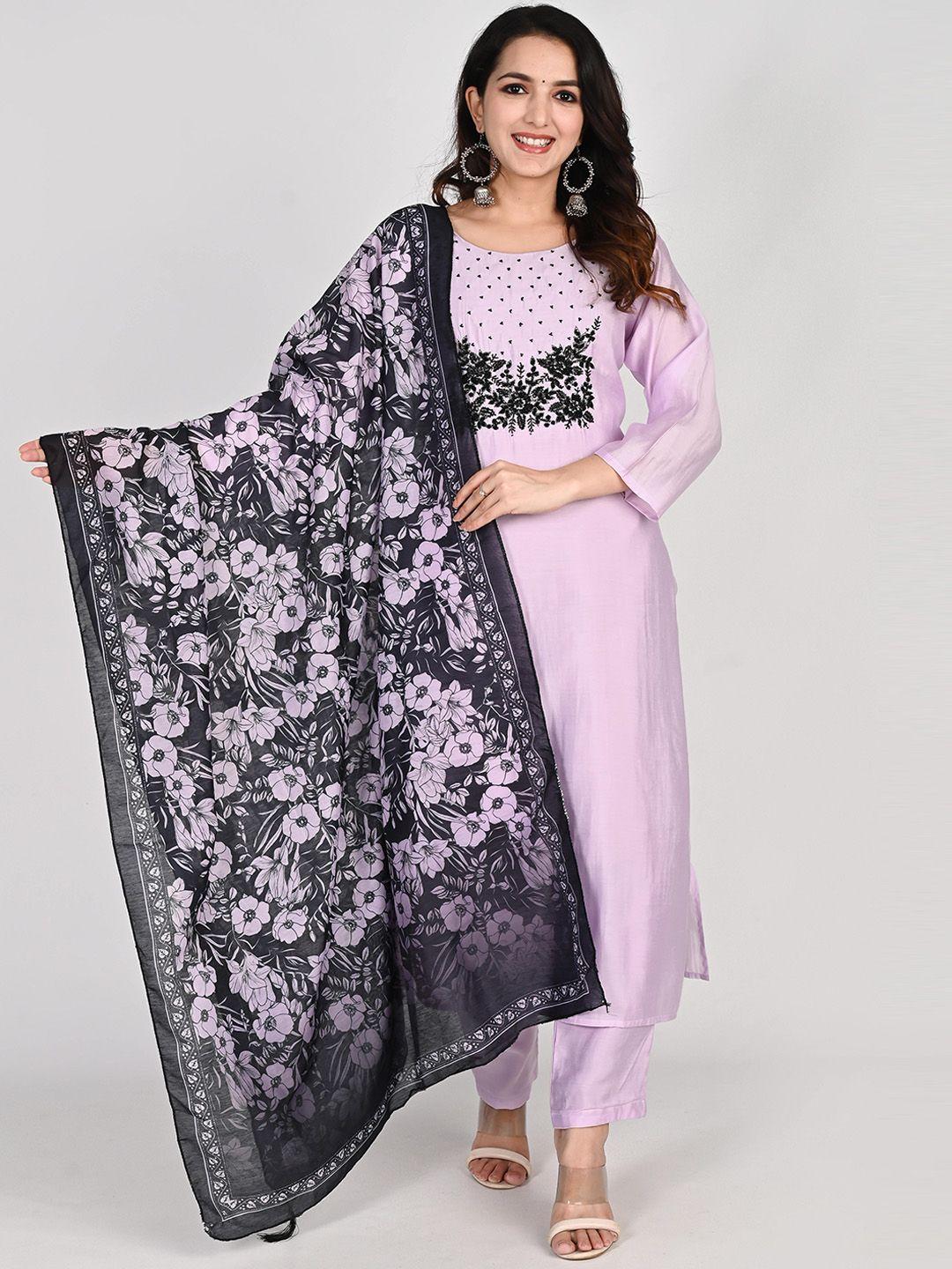 kalini embroidered regular raw silk kurta with palazzos & dupatta