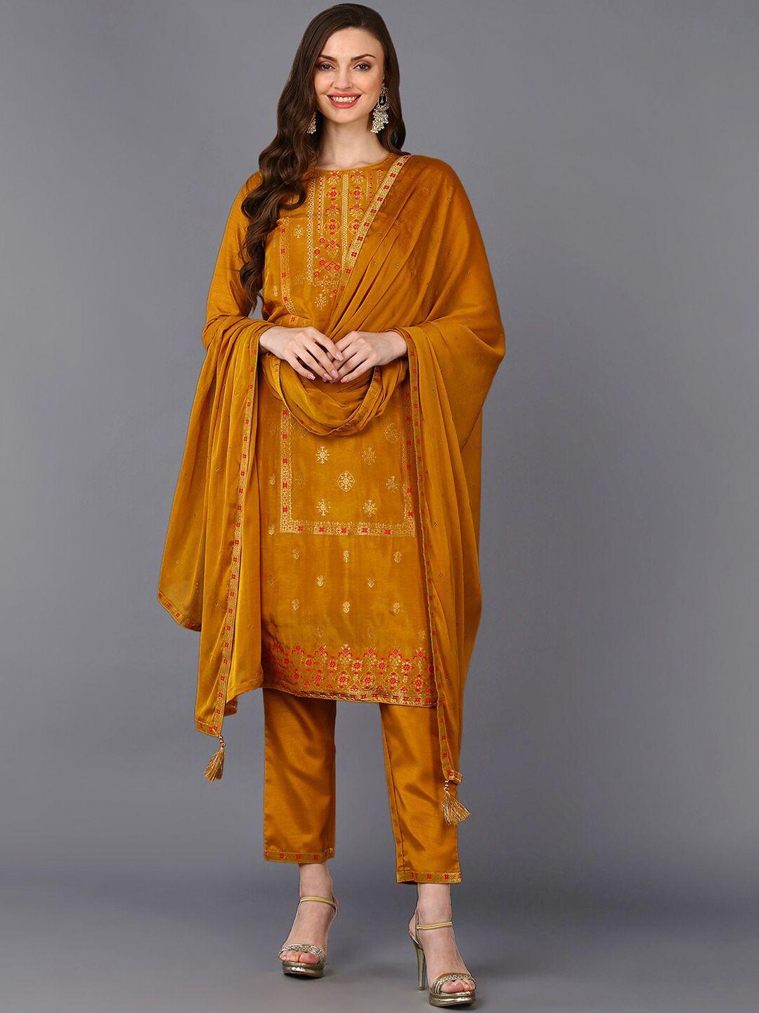 kalini embroidered regular straight kurta with trousers & dupatta