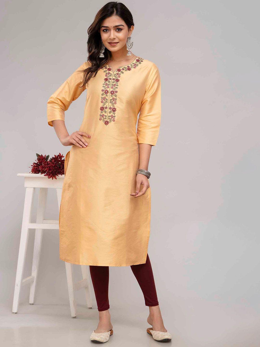 kalini embroidered regular thread work round neck straight kurta