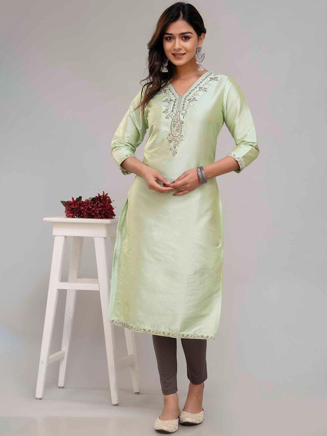 kalini embroidered regular thread work v-neck straight kurta