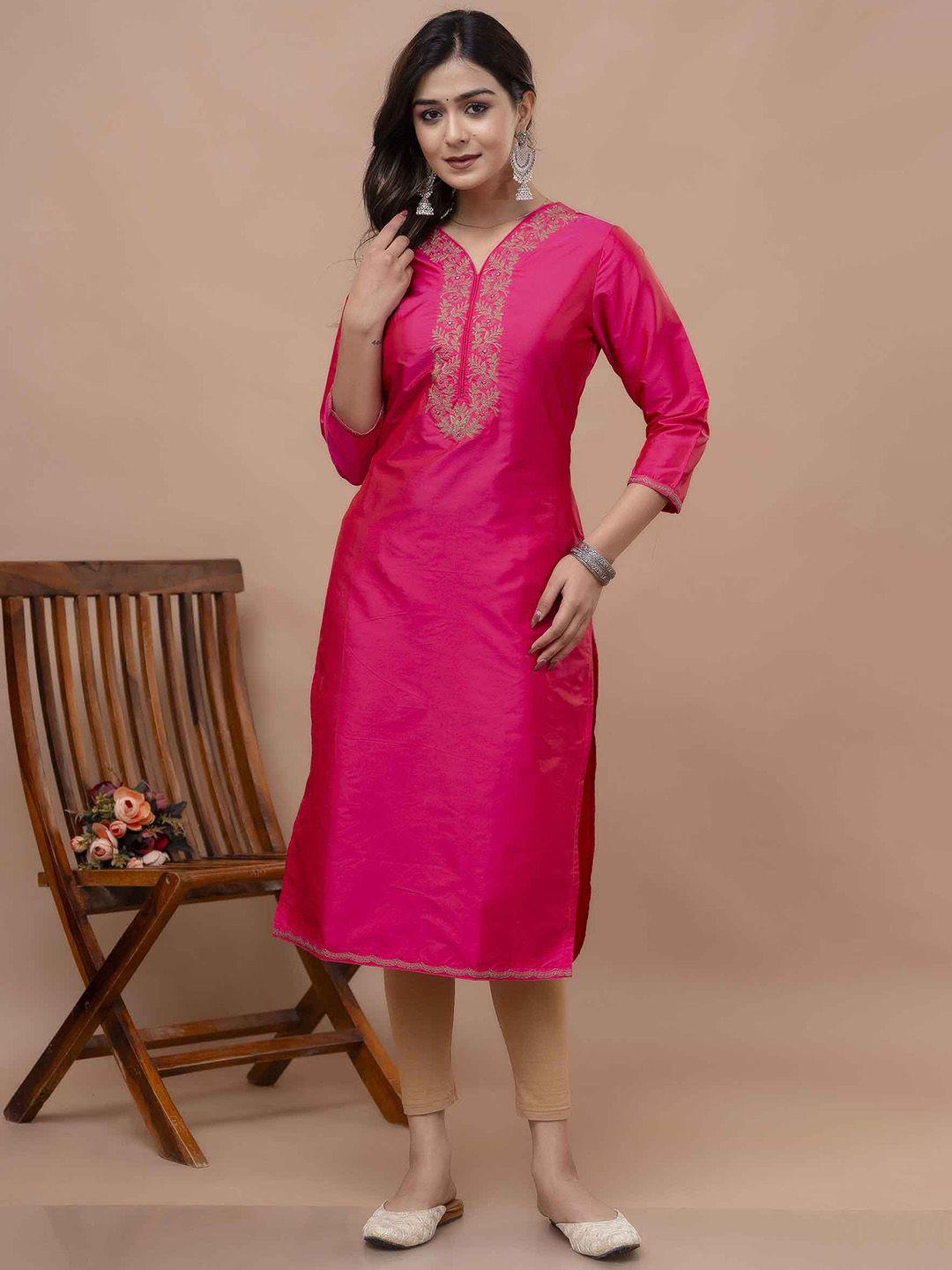 kalini embroidered regular thread work v-neck straight kurta