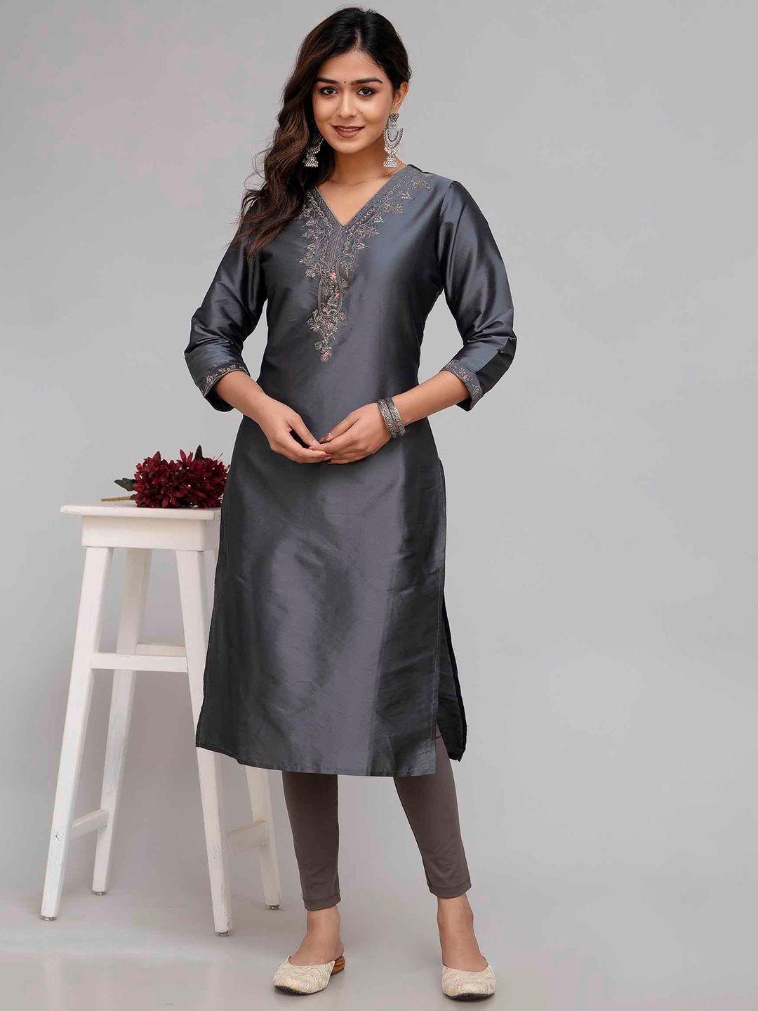 kalini embroidered regular thread work v-neck straight kurta