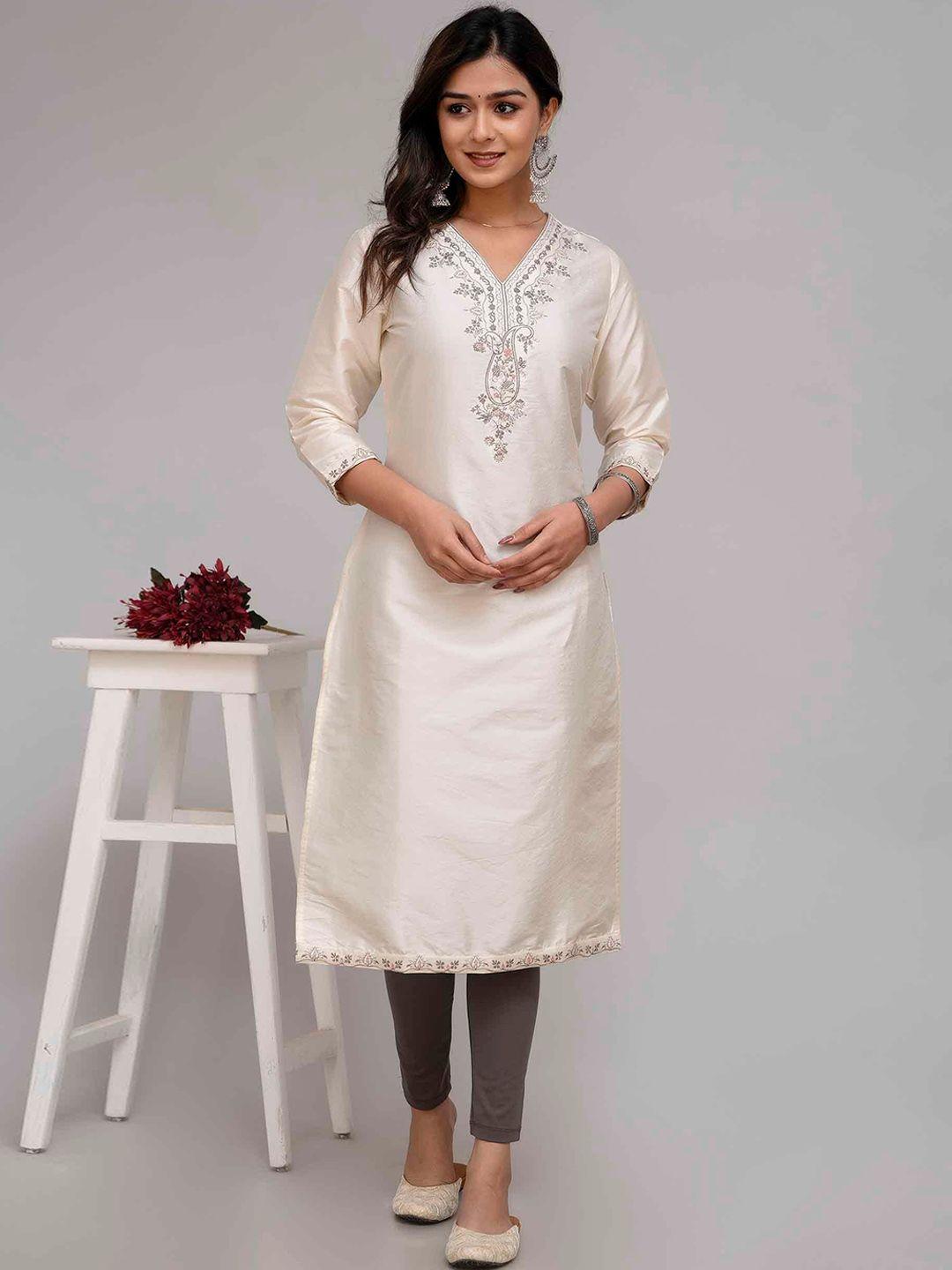 kalini embroidered regular zari v-neck straight kurta