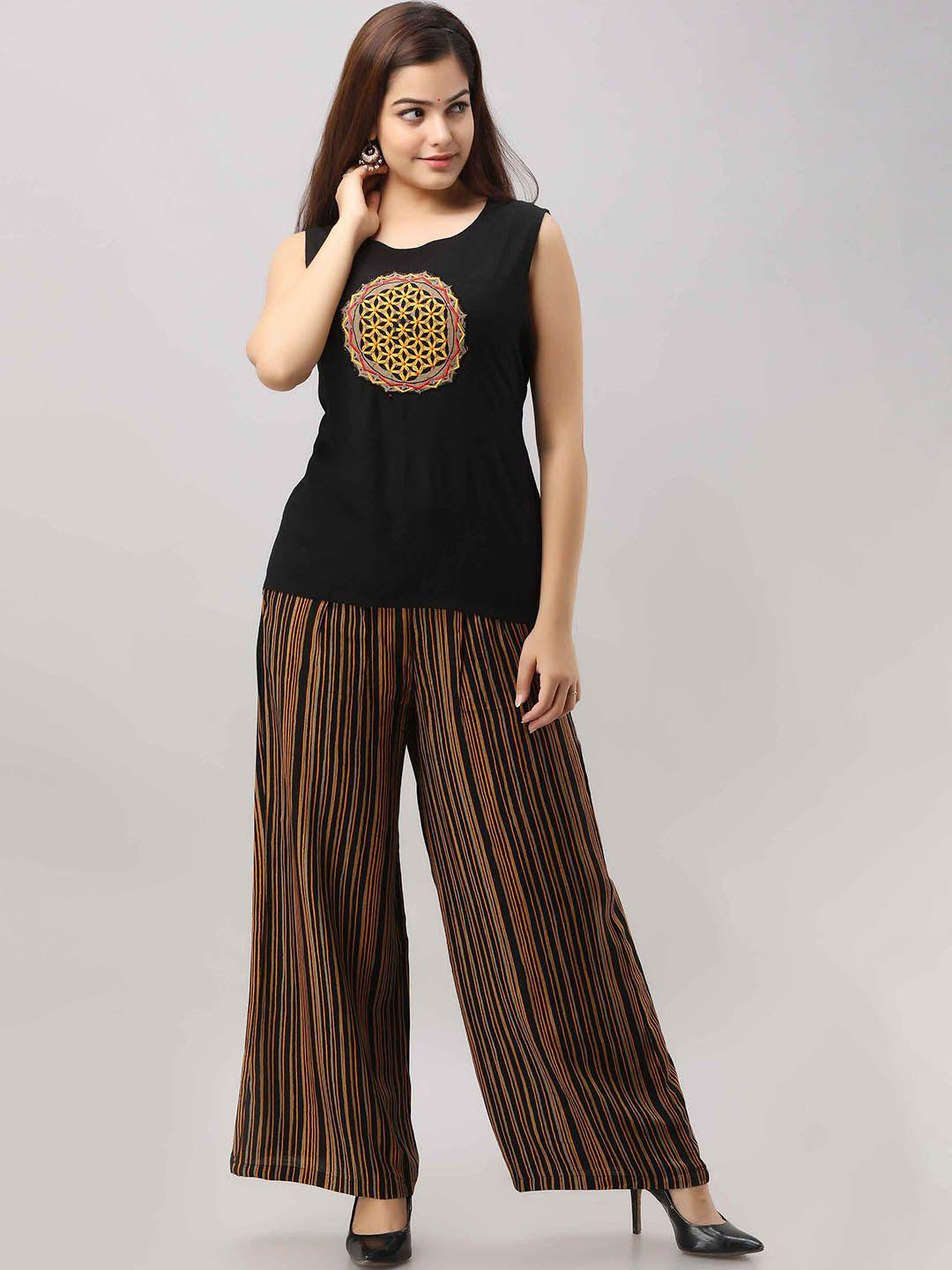 kalini embroidered round neck top & palazzo with shrug