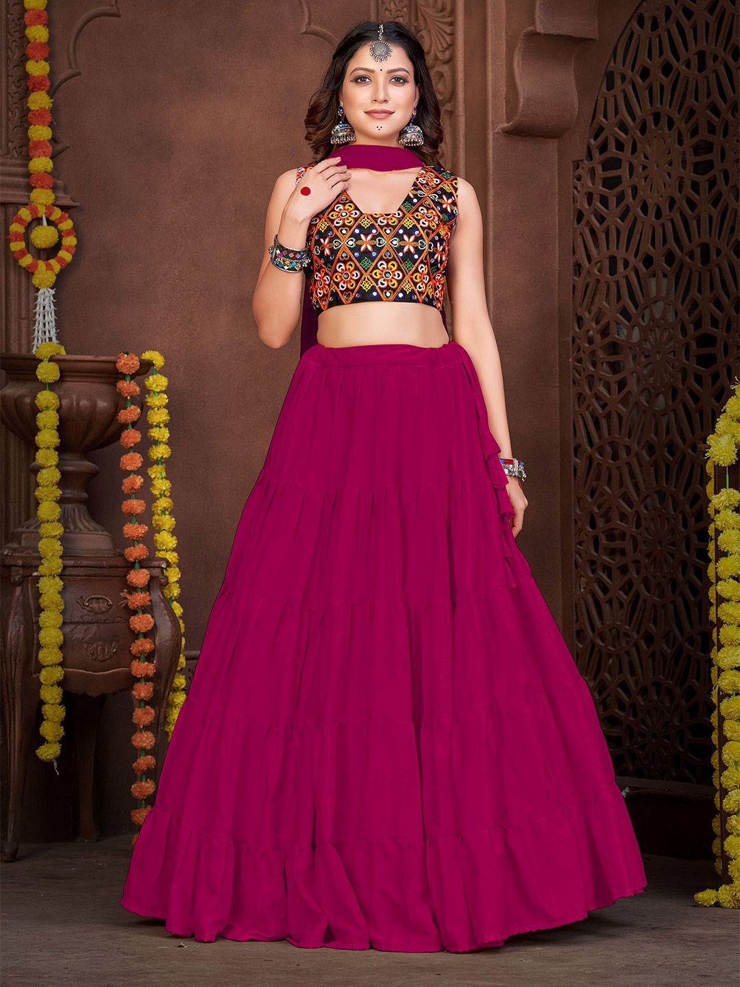 kalini embroidered semi-stitched lehenga & unstitched blouse with dupatta