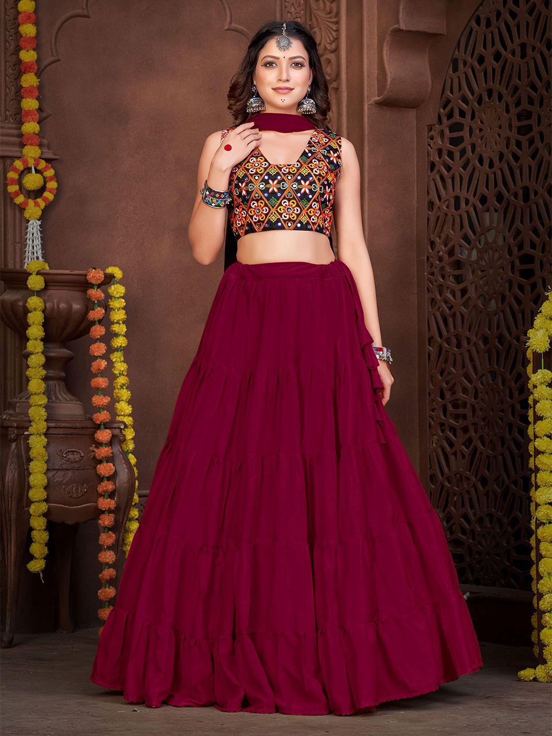 kalini embroidered semi-stitched lehenga & unstitched blouse with dupatta