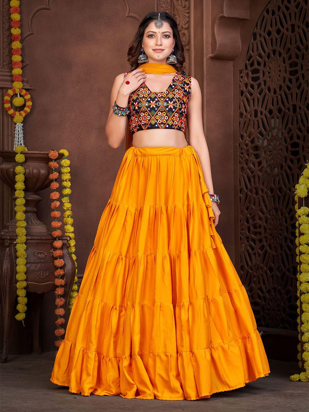 kalini embroidered semi-stitched lehenga & unstitched blouse with dupatta