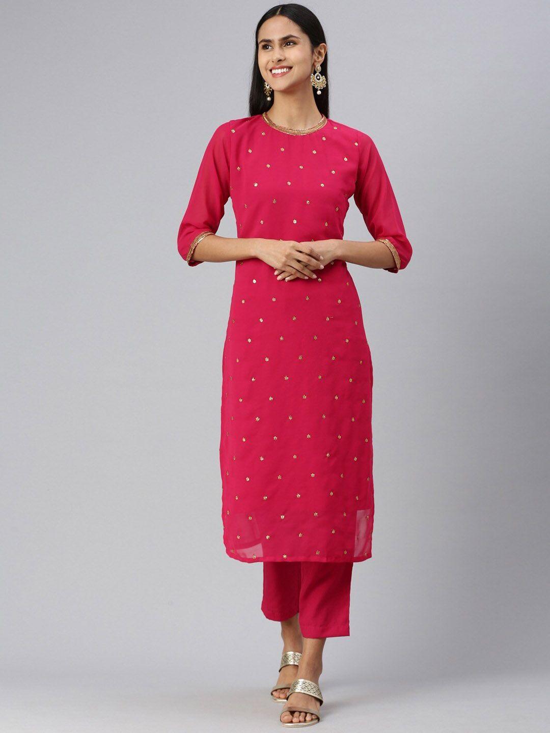 kalini embroidered sequinned regular straight kurta with trousers