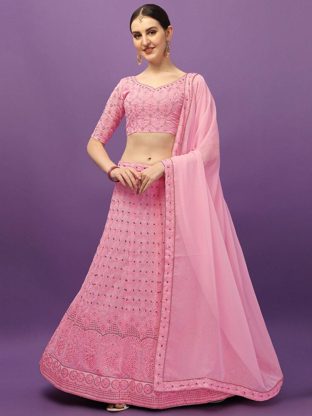 kalini embroidered sequinned semi stitched lehenga & unstitched blouse with dupatta