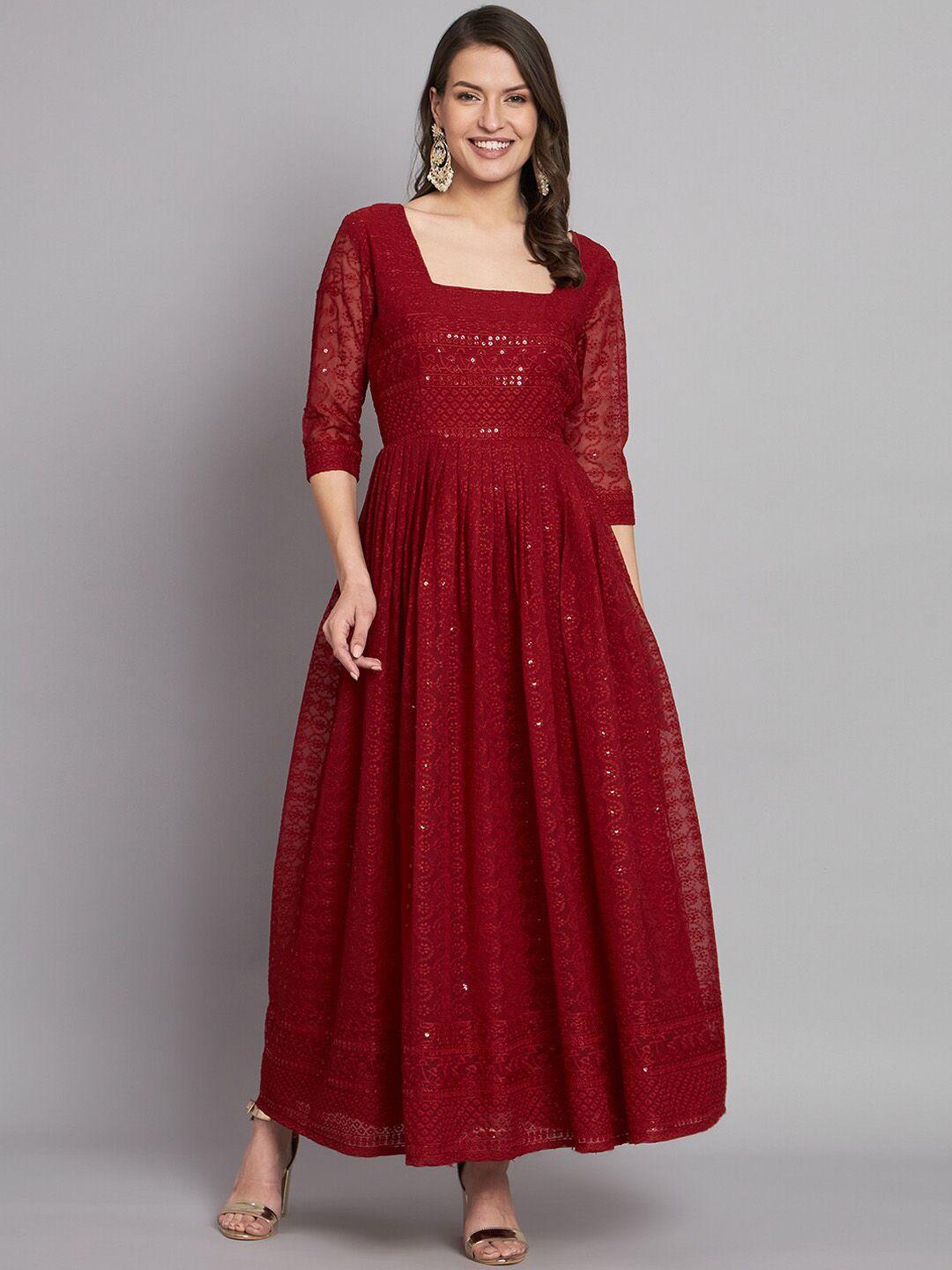 kalini embroidered square neck fit and flare maxi ethnic dress