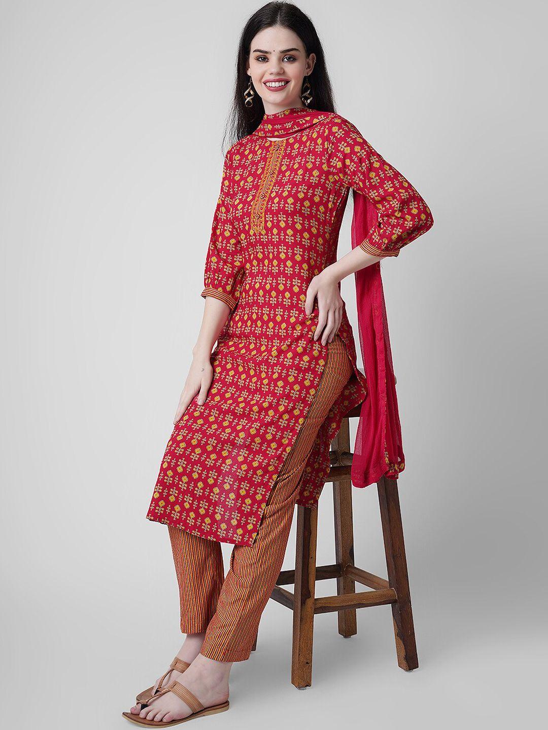 kalini embroidered straight kurta with trousers & with dupatta