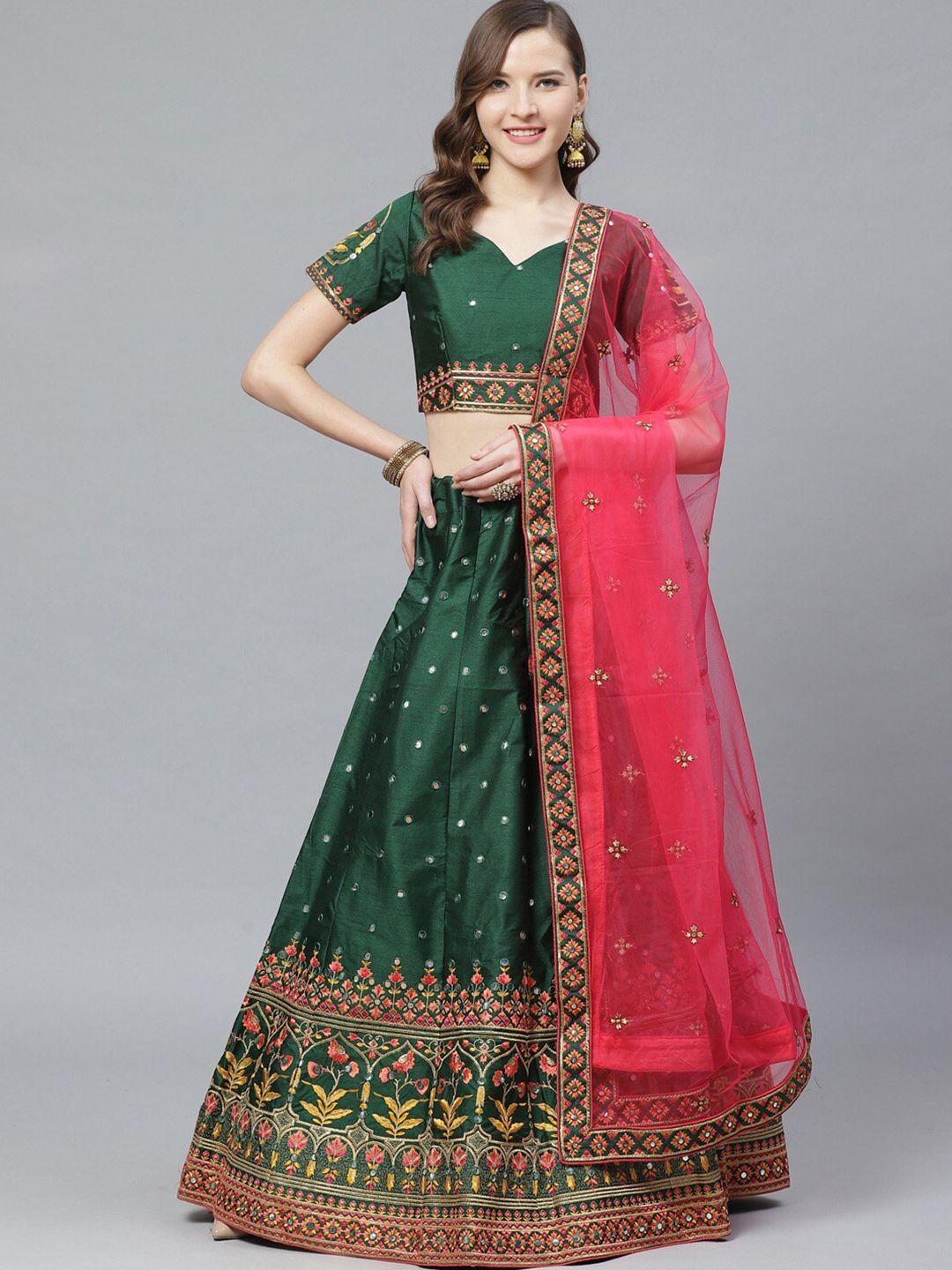 kalini embroidered thread work semi-stitched lehenga & blouse with dupatta