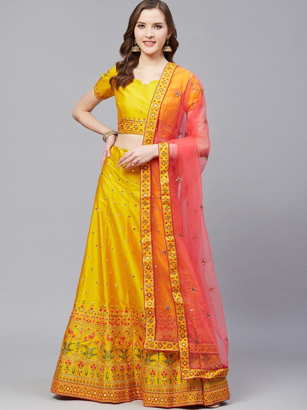 kalini embroidered thread work semi-stitched lehenga & blouse with dupatta