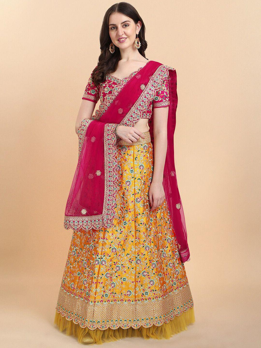 kalini embroidered thread work semi-stitched lehenga & unstitched blouse with dupatta