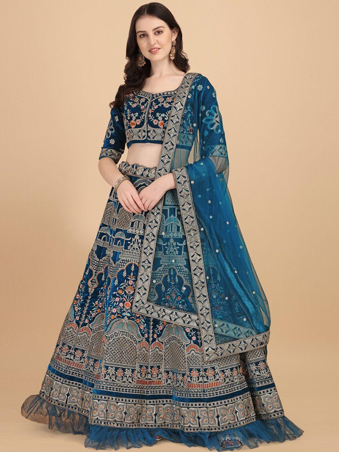 kalini embroidered thread work semi-stitched lehenga & unstitched blouse with dupatta