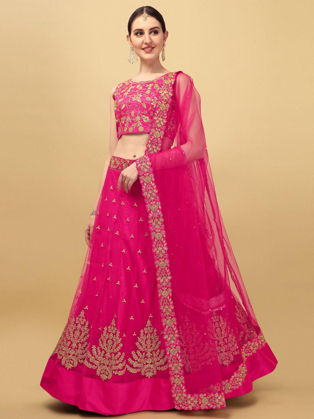 kalini embroidered thread work semi-stitched lehenga & unstitched blouse with dupatta