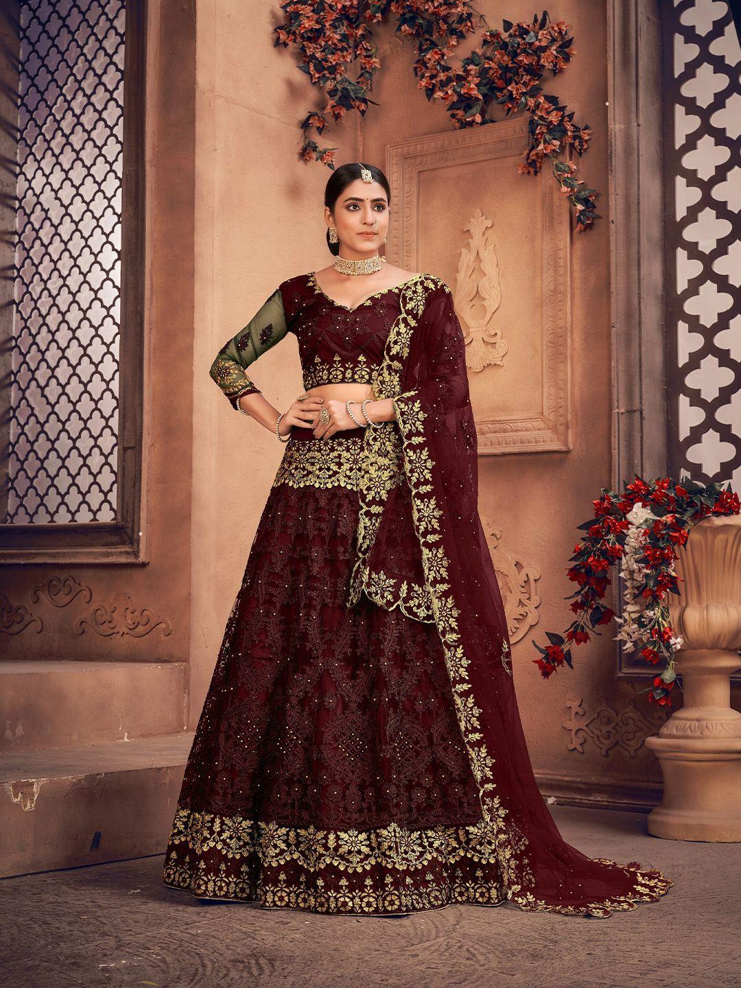 kalini embroidered thread work semi-stitched lehenga & unstitched blouse with dupatta