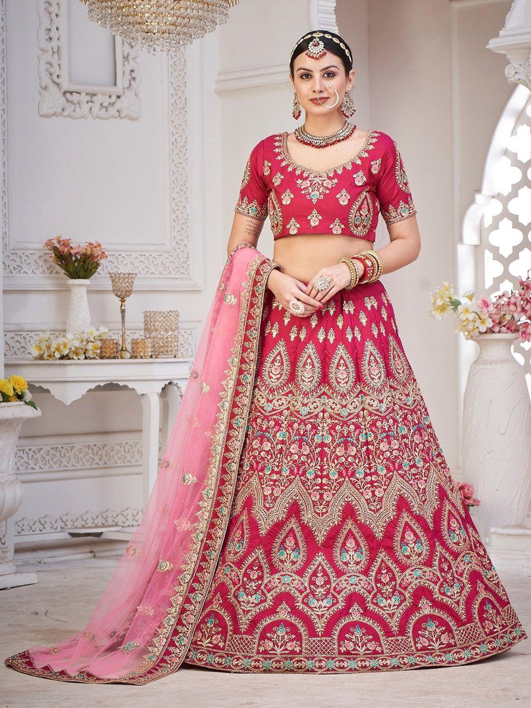 kalini embroidered thread work semi-stitched lehenga & unstitched blouse with dupatta