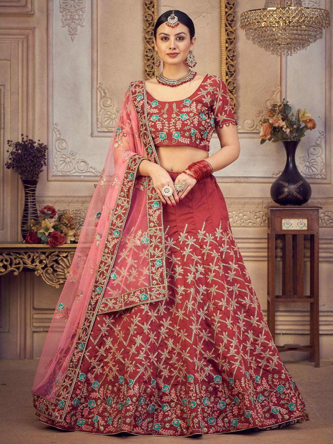 kalini embroidered thread work semi-stitched lehenga & unstitched blouse with dupatta