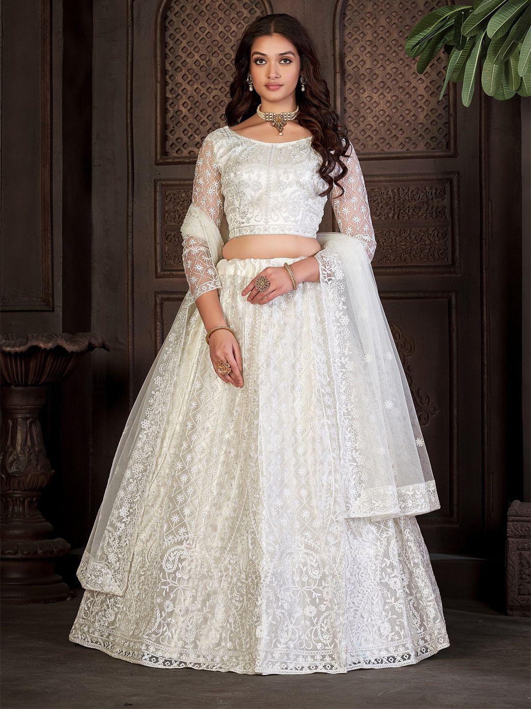 kalini embroidered thread work semi-stitched lehenga & unstitched blouse with dupatta