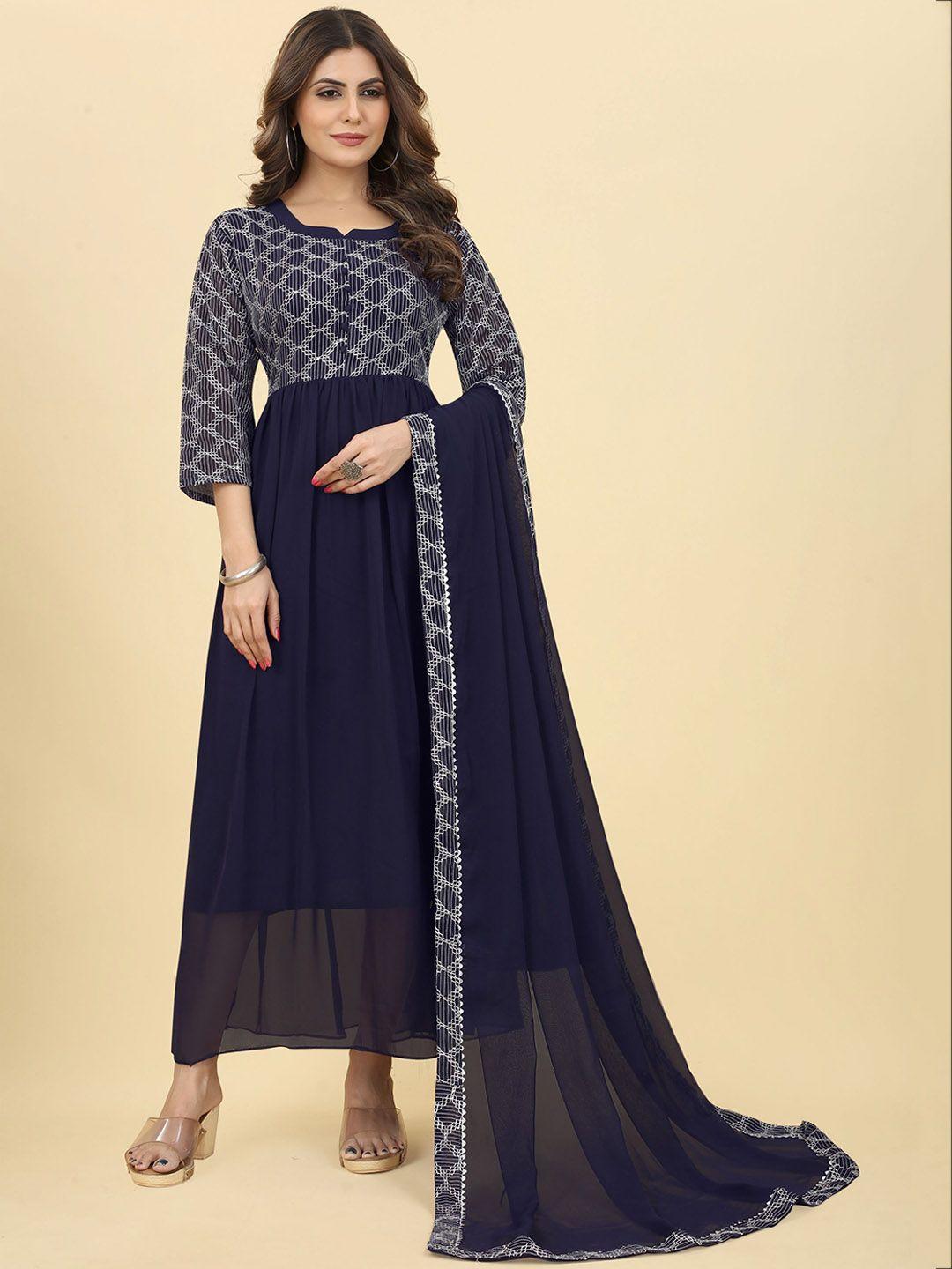 kalini ethnic embroidered fit & flare maxi ethnic dress with dupatta