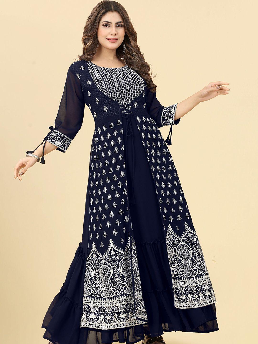 kalini ethnic motif embroidered ethnic maxi georgette dress