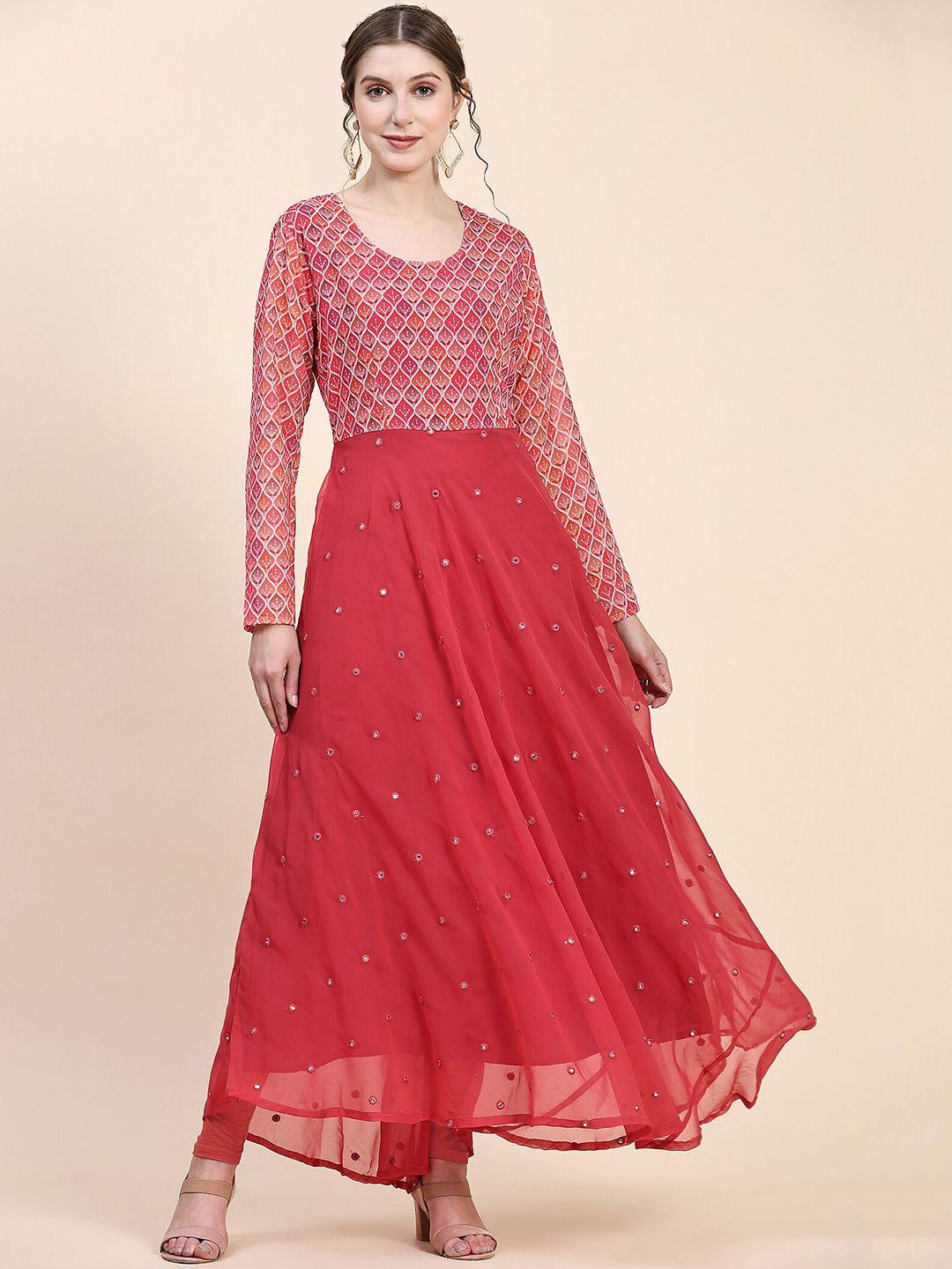 kalini ethnic motif embroidered maxi-length pure georgette ethnic dress with dupatta