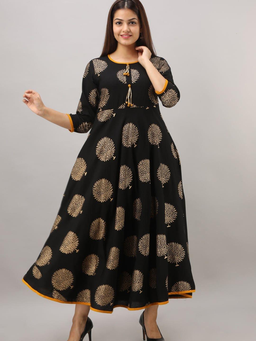 kalini ethnic motif printed fit & flare rayon ethnic dress