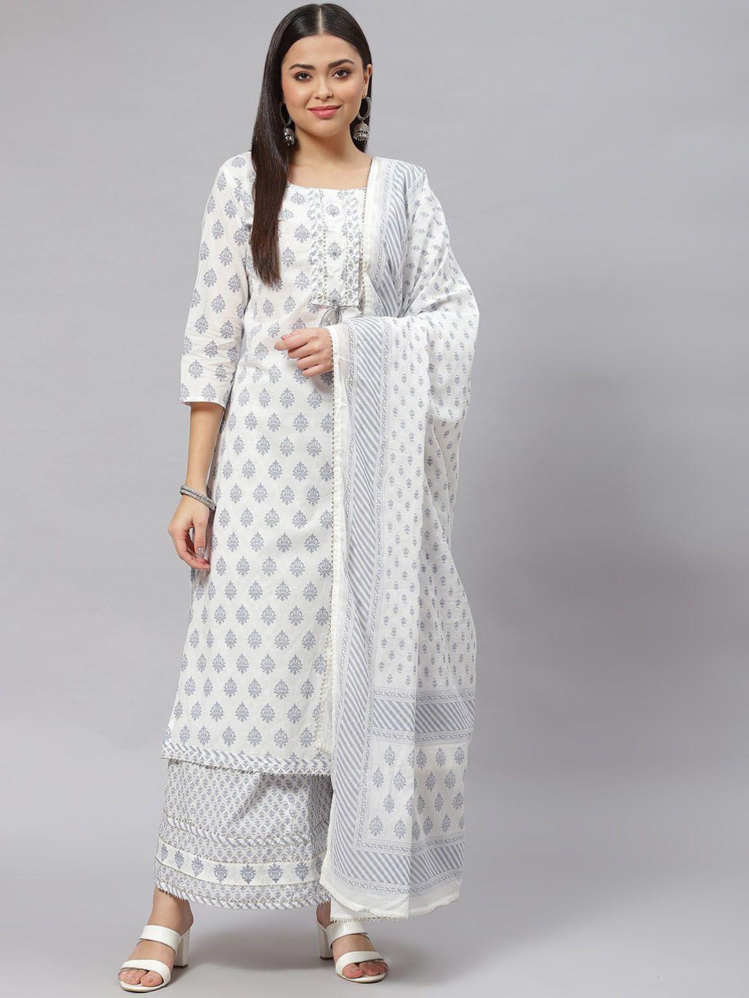 kalini ethnic motif printed gotta patti pure cotton straight kurta & palazzos with dupatta