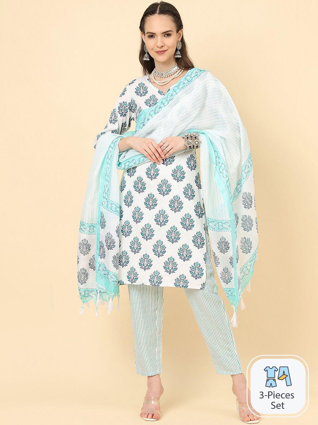 kalini ethnic motif printed regular kurta with trousers & dupatta