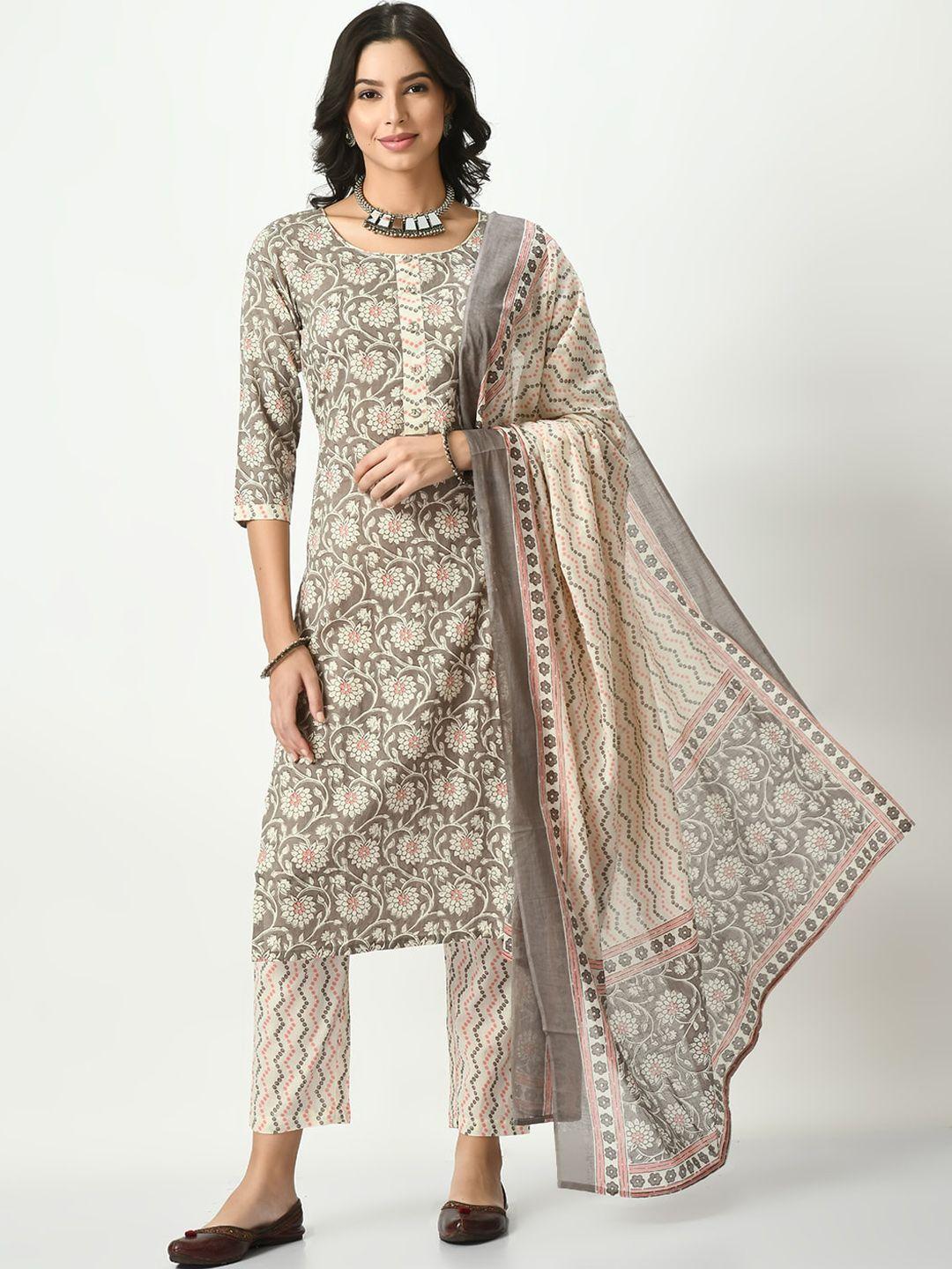 kalini ethnic motif printed regular pure cotton kurta with trousers & dupatta
