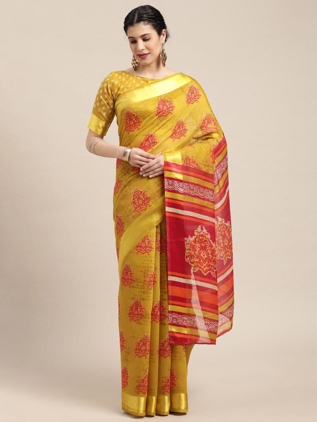 kalini ethnic motif printed saree with blouse piece