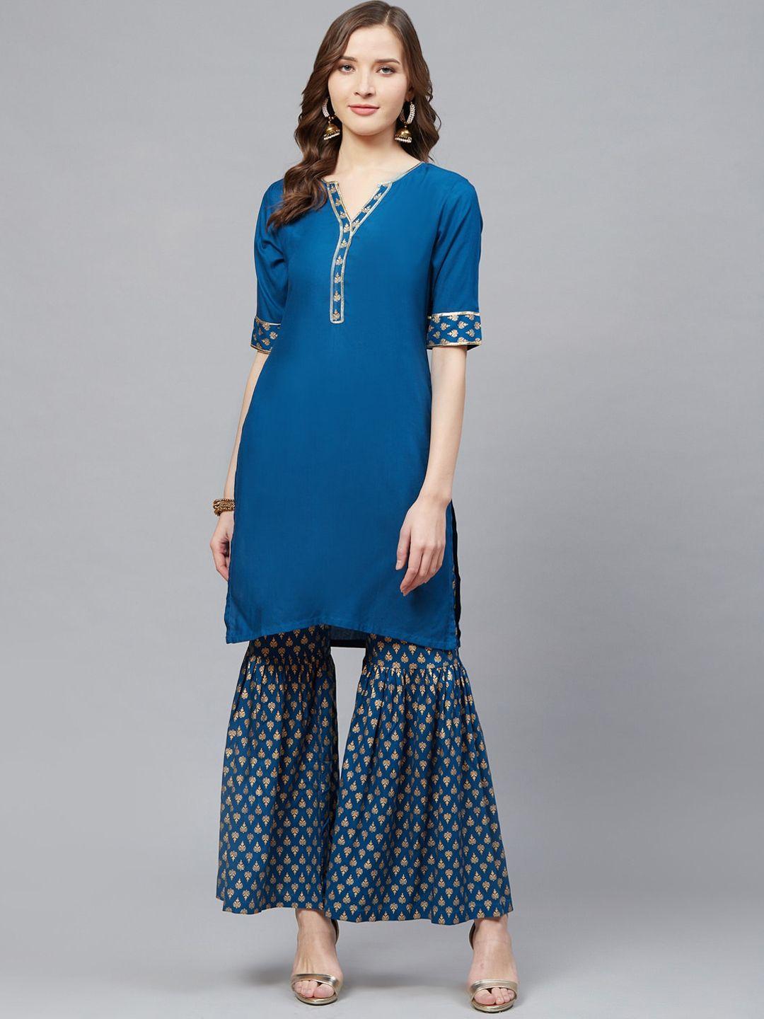 kalini ethnic motif printed straight kurta with sharara