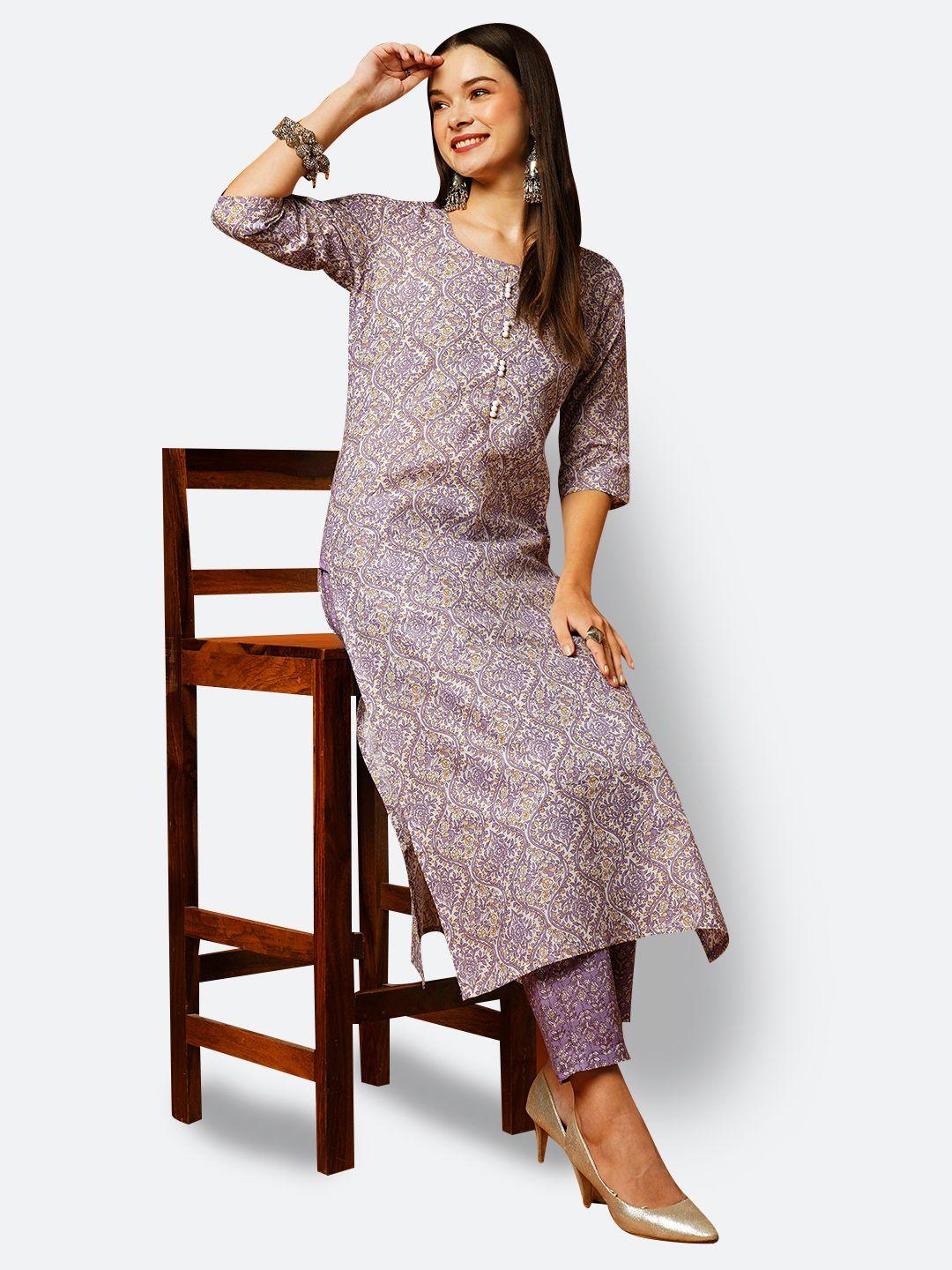 kalini ethnic motif printed straight kurta with trousers