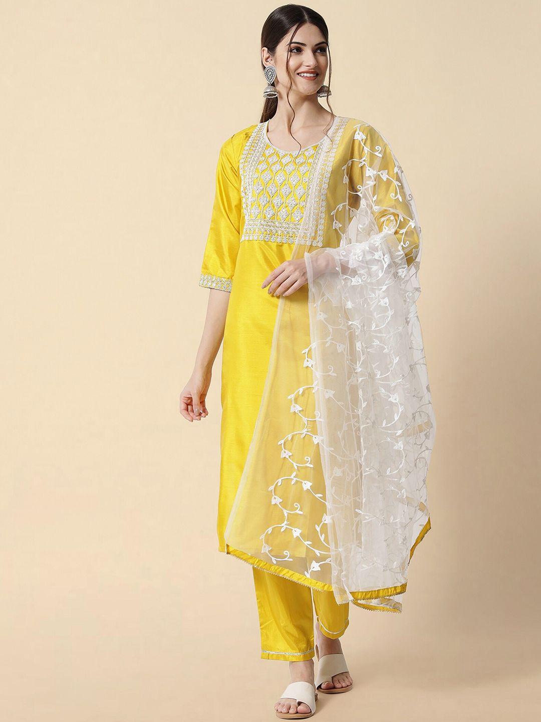 kalini ethnic motif yoke design zari kurta with trousers & dupatta