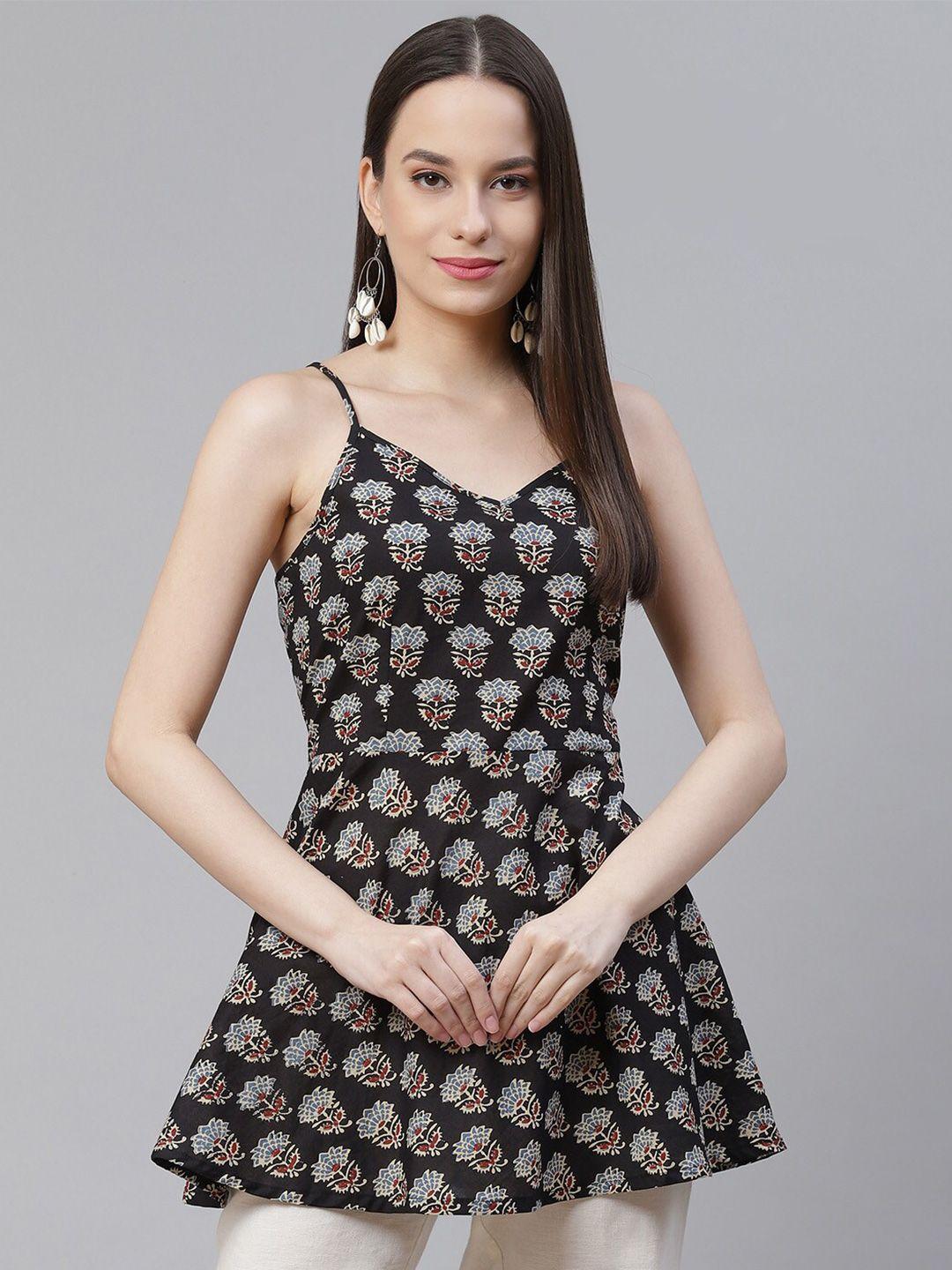 kalini ethnic motifs block printed shoulder strap pure cotton top