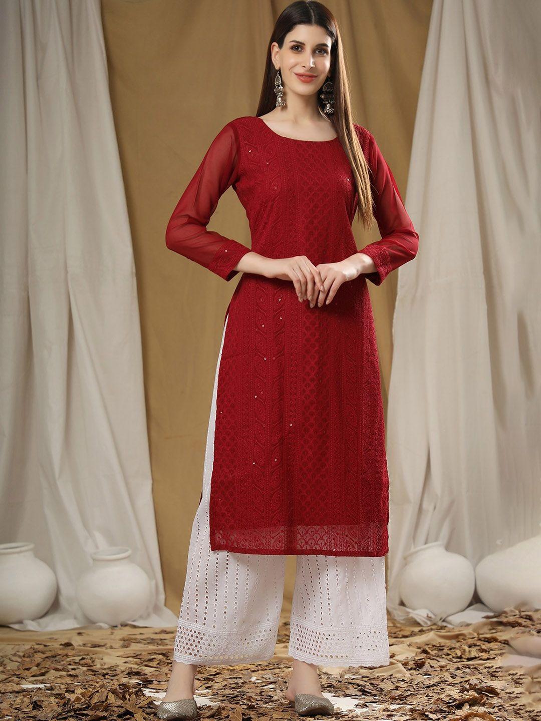 kalini ethnic motifs chikankari embroidered sequinned georgette kurta