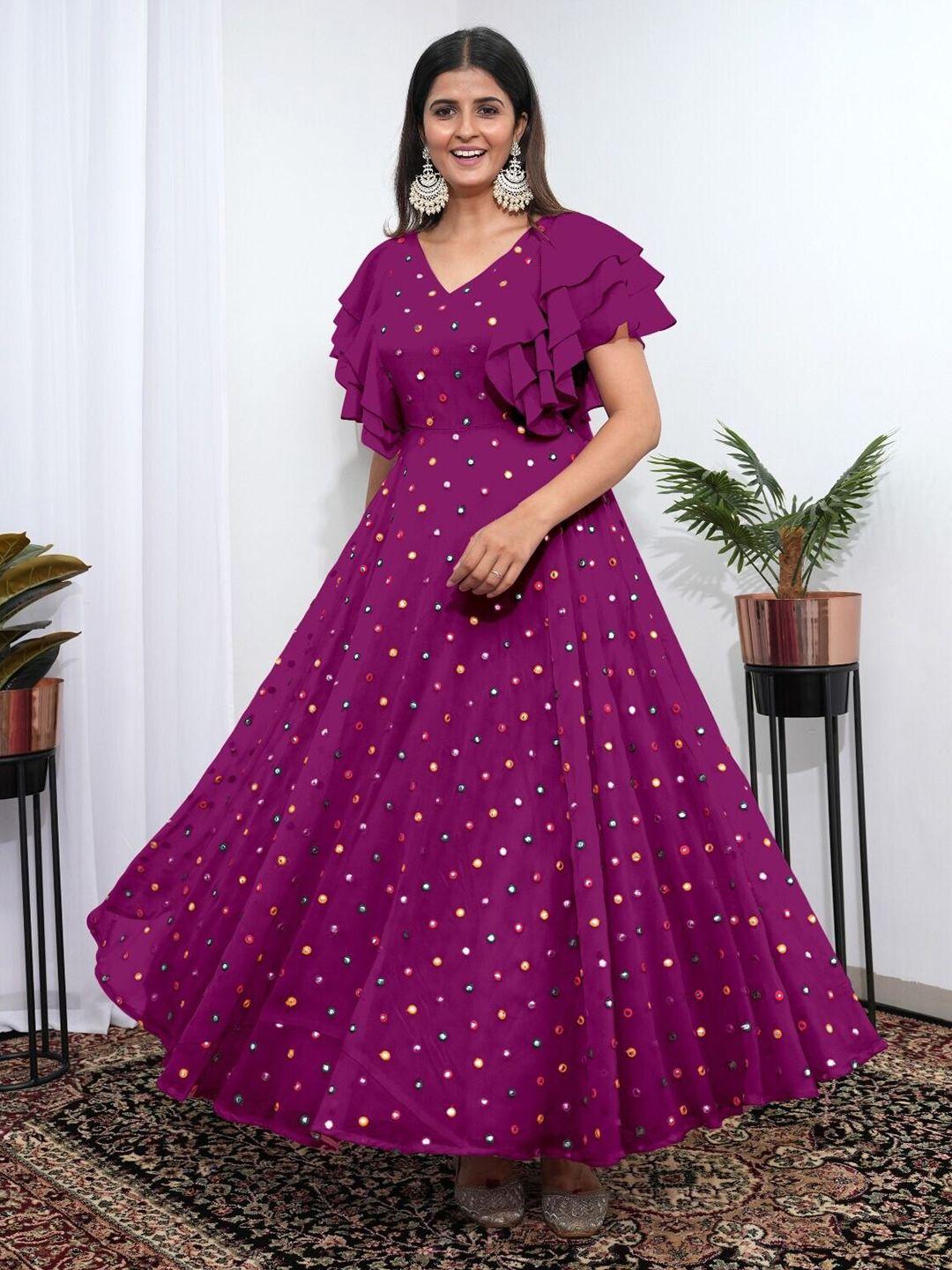 kalini ethnic motifs embellished georgette fit and flare maxi ethnic dress