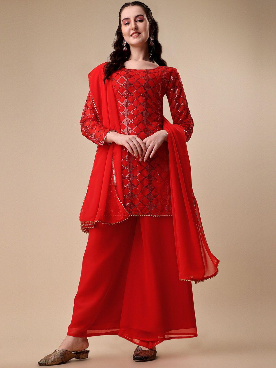 kalini ethnic motifs embellished sequinned georgette a line kurta with palazzos & dupatta
