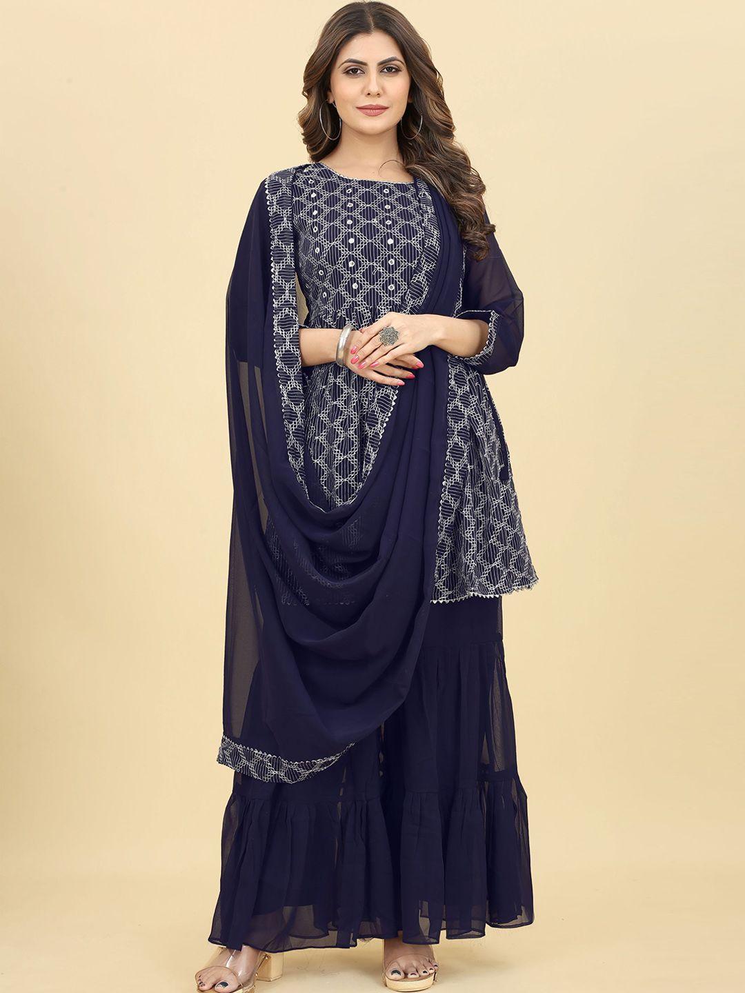 kalini ethnic motifs embroidered a-line pleated kurta with sharara & dupatta