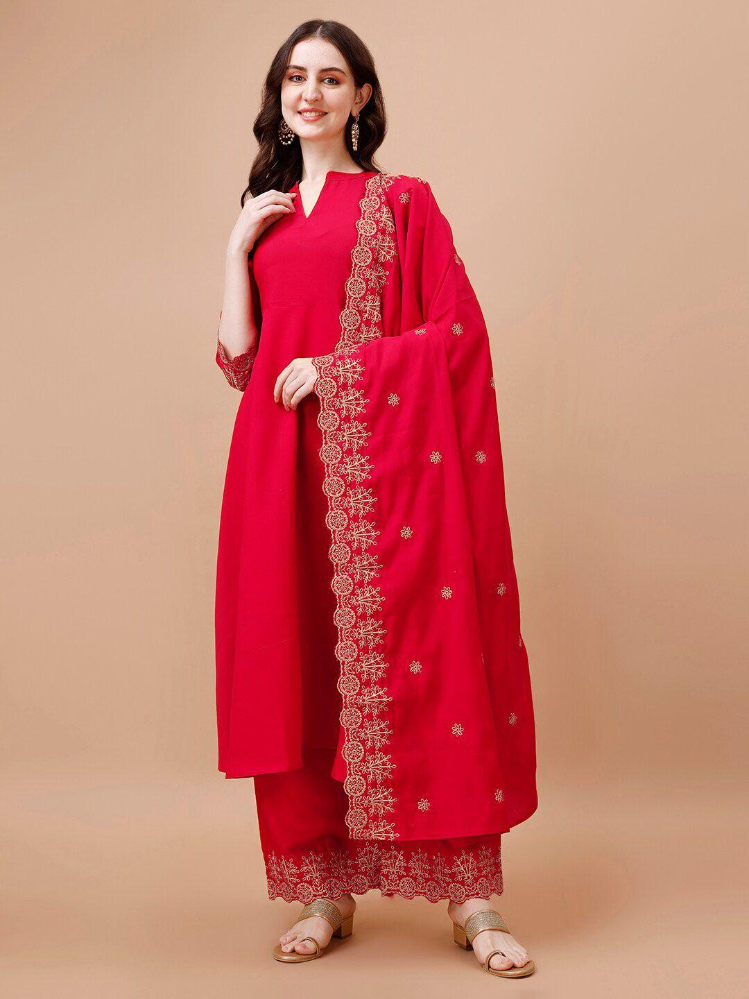 kalini ethnic motifs embroidered anarkali kurta with palazzos & dupatta