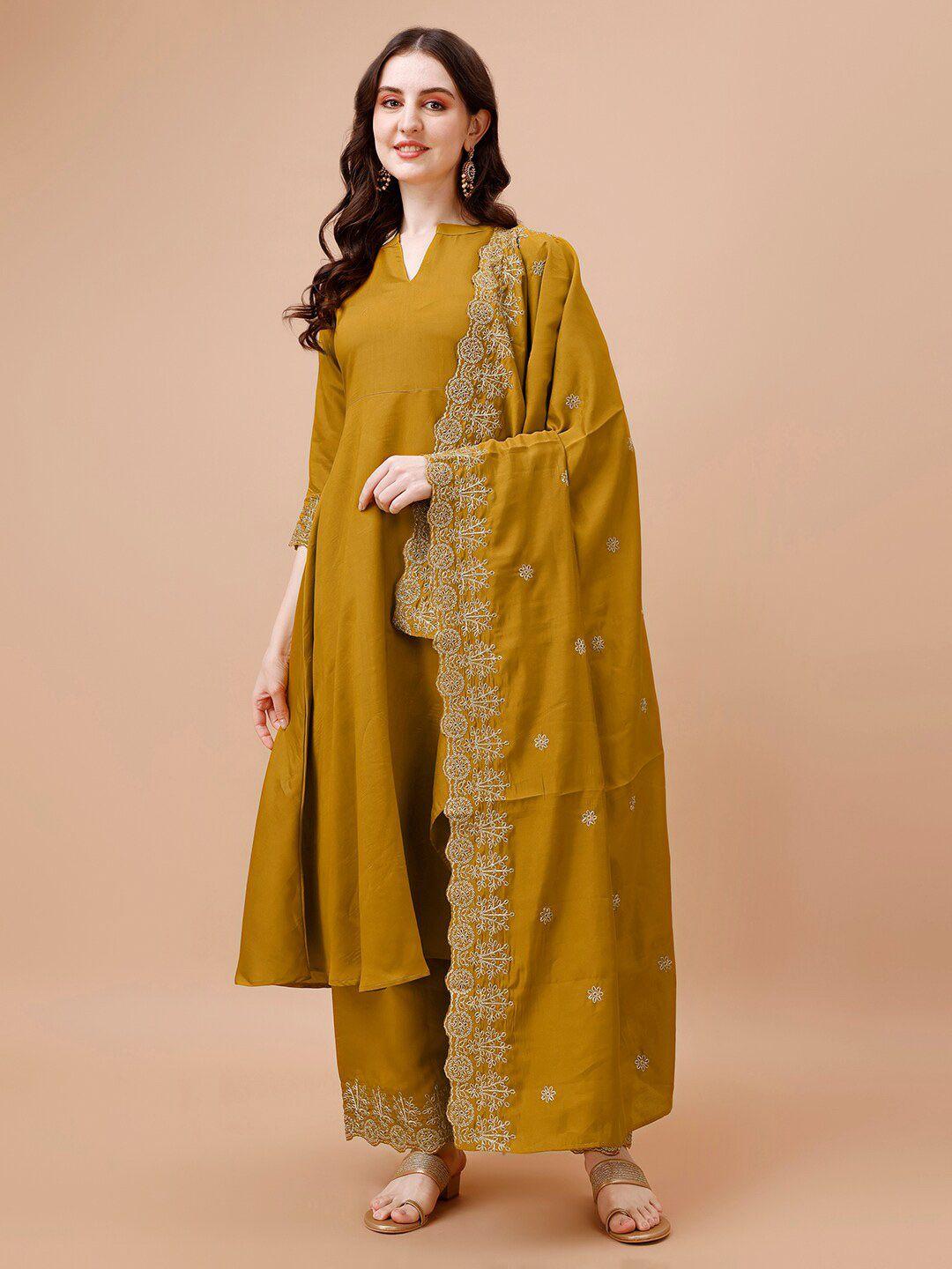 kalini ethnic motifs embroidered anarkali kurta with palazzos & dupatta