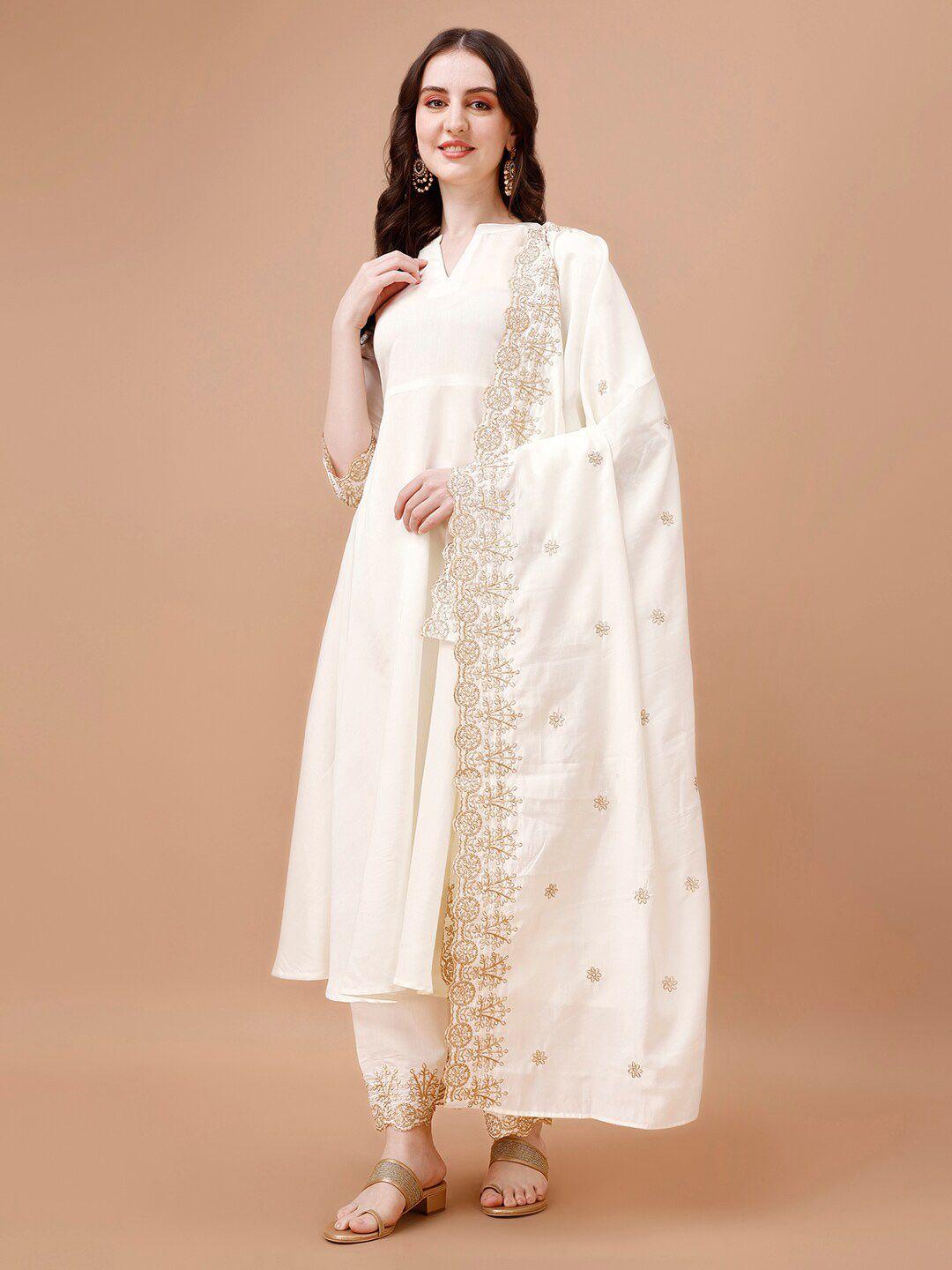 kalini ethnic motifs embroidered anarkali kurta with palazzos & dupatta