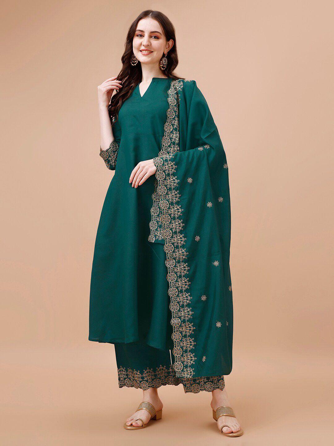 kalini ethnic motifs embroidered anarkali kurta with palazzos & dupatta