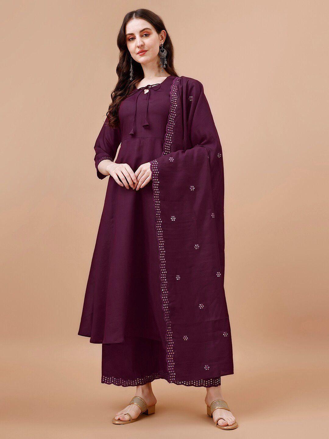 kalini ethnic motifs embroidered anarkali kurta with palazzos & dupatta