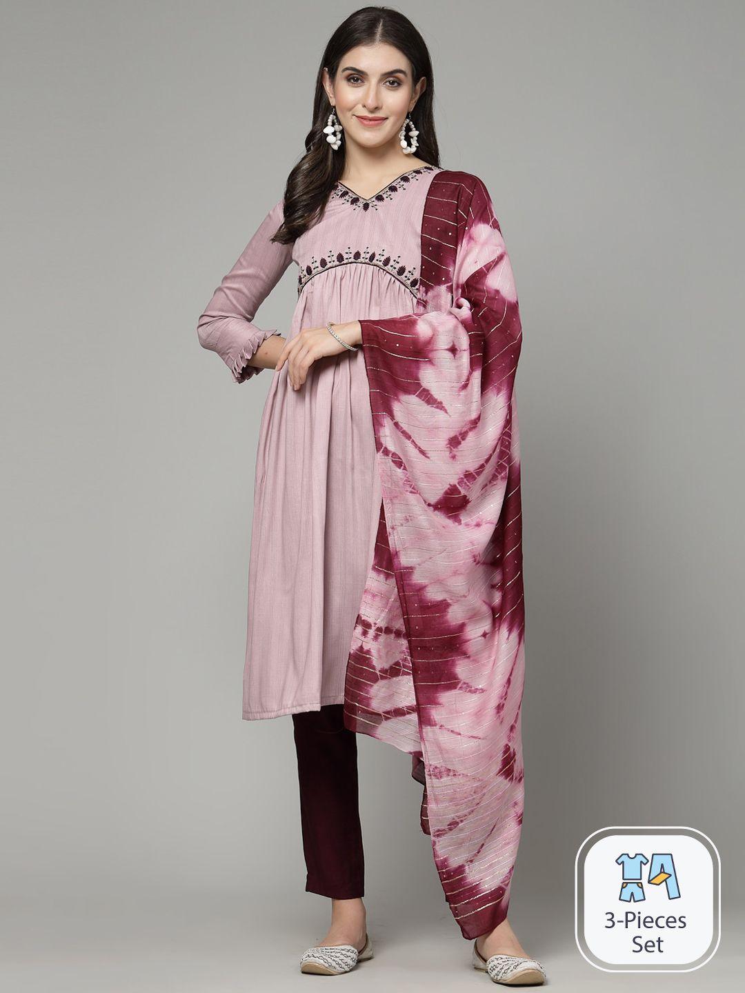 kalini ethnic motifs embroidered beads and stones empire kurta with trousers & dupatta